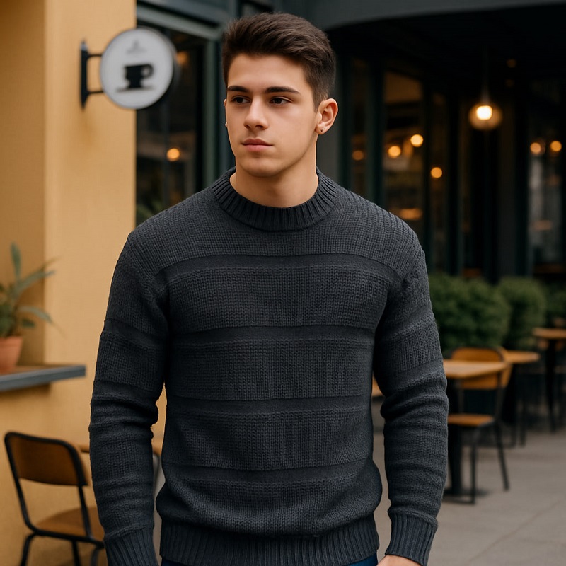 پلیور بافت مردانه یقه گرد مدل Arman-مشکی